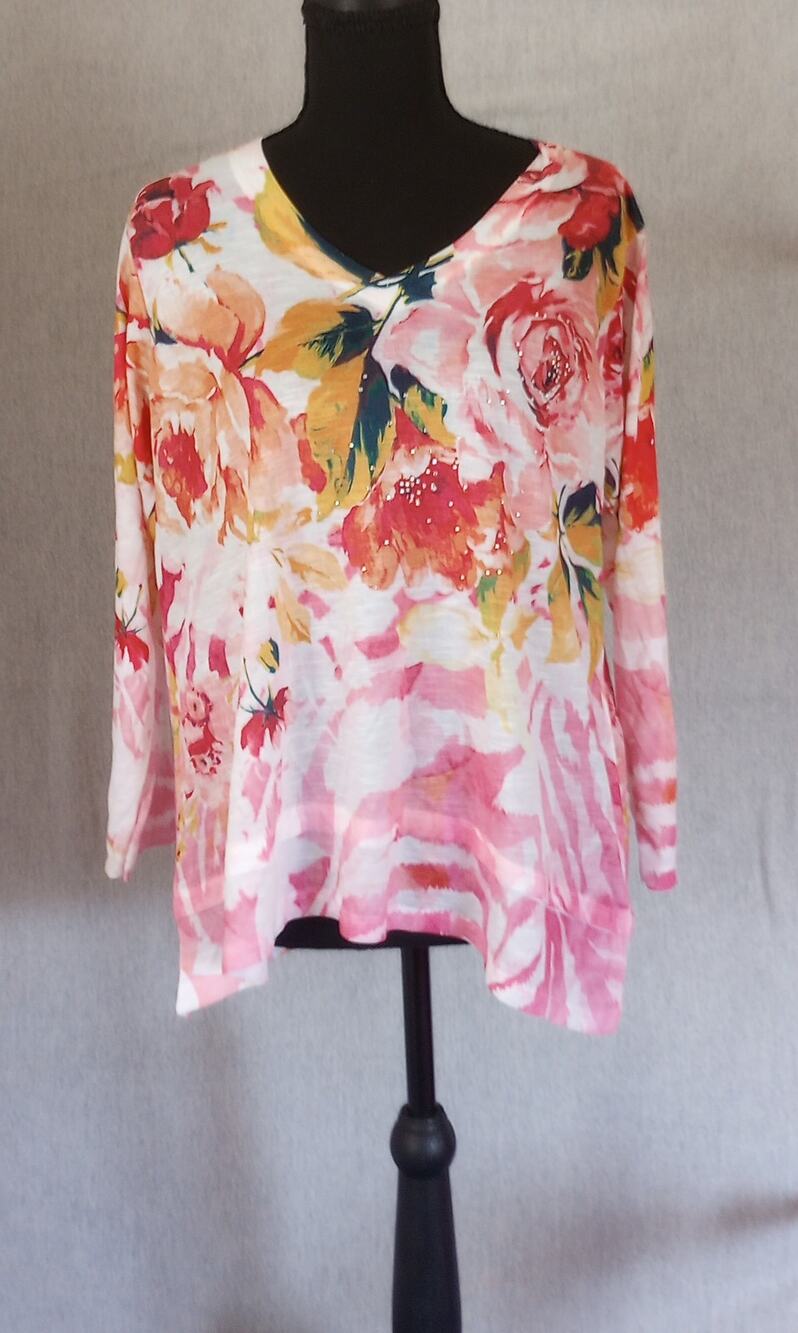 Concepts Women’s Floral Long Sleeve Top Size M (8–10) Sequins Watercolor Print